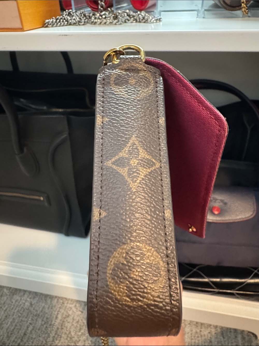 AUTHENTIC Louis Vuitton Monogram Crossbody Bag in Brown with Gold Chain - COA - Picture 13 of 17